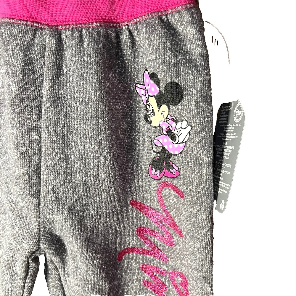 Disney Minnie Mouse Girls Fleece Sweat Pants Grey Pink Size 4 New - Picture 3 of 3